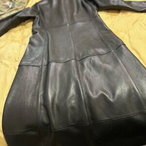 Brown leather midi length leather coat